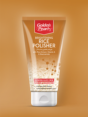 Tube of Golden Pearl Brightening Rice Polisher on a brown background