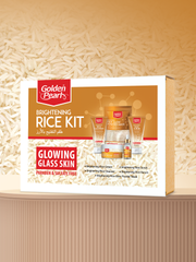 Golden Pearl Brightening Rice Kit packaging on a beige background